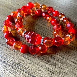 Ruby red 2-piece bracelet set